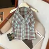 Camisa sin mangas con cuello y cuello halter, diseño de verano plisado ajustado, top elegante para chicas calientes, cuadros retro, mangas extralargas