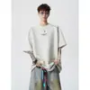 Camiseta de Manga Larga para Hombre, Top de Manga Media, Manga Corta Bordada Estilo Americano 2026 Resistente Suelta Elástica Nueva Camiseta de Cuello Redondo