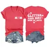 Glitter e sujeira mãe Amazon Wish site independente moda casual feminina camiseta gola V manga curta