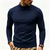 Nova camiseta térmica de outono e inverno para homens, estilo europeu e americano, cor sólida, corte justo, forrada com fleece, gola alta, manga longa, camiseta base da moda masculina