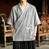 Bata de té Zen estilo chino para hombre, versión fina de verano, cuello diagonal Hanfu, talla grande, corte holgado, bordado de grulla, capa holgada