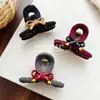 Pinza para el pelo Ancla Roja Coreana con Lazo y Textura Elegante, Pasador Cubierto de Tela para Peinados Recogidos, Pinza de Tiburón Accesorio para el Cabello para Mujeres
