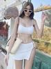 Traje de Baño Coreano de Gama Alta Color Caramelo Conjunto de Tres Piezas Dividido Bikini Sexy de Tirantes Picantes para Vacaciones y Aguas Termales