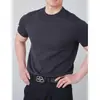 Camiseta informal de manga corta para hombre de verano con cuello redondo, puños, corte ajustado, sin botones, color liso, manga media
