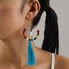 Pendientes Europeos y Americanos Transfronterizos Originales de Calavera con Borla y Cuentas de Semilla, Pendientes Personalizados Creativos de Flor de Halloween