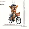 Transfronterizo Nuevo Dibujo Animado Creativo 2D Perro Montando una Bicicleta Acrílico Adorno para Espejo Retrovisor de Coche Aleación de Aluminio
