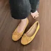 Versión de Piel de Oveja de Zapatos Planos Súper Suaves Estilo Francés para Mujer, Bailarinas con Lazo, Zapatos sin Cordones de Corte Bajo con Suela Blanda
