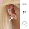 Lindos Versátiles Aretes Pequeños de Estrella Manzana para Mujer Nicho Sensación de Alta Gama Lazo Circonia Corazón Pendientes de Aguja de Plata