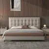 Minimalista Italiano Waffle Lujo Ligero Suave Cama de Cuero Dormitorio 1.5m 1.8 Cama Doble Hogar Habitación Principal Cama Tapizada