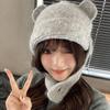 Chapéu de lã ~ Outono e Inverno Novo Urso de Malha Lei Feng Chapéu Orelha Chapéu Moda Japonês Bonito Tridimensional Orelha Chapéu