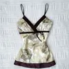 Top de Tirantes Bohemianos con Estampado Retro Europeo y Americano, sin Tirantes, Fruncido en la Cintura, Adelgazante