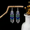 Pendientes Bohemios Azules de Turquesa Estilo Étnico Europeos y Americanos, Pendientes de Borla de Metal Plateado Imitación, Joyería de Borla Vintage para Orejas al por Mayor