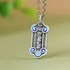Rei Veado Dourado Prata Pura Vintage Azul Queimado Caractere da Fortuna Ruyi Pingente Vintage Desgastado Colar Feminino Pingente Joia de Prata