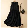Vestido Suelto con Pliegues de Moda para Mujer, Nuevo Estilo Coreano de Verano, Diseño Casual con Cintura de Cordón, Vestido Camiseta sin Mangas