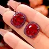 Joia Nova 2025 Zhuangshengsheng Base de Cobre Banhada a Ouro Coríndon Vermelho Sintético Ouro Negro Conjunto de Alta Gama Pedra Feminina 13*18