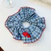 Faixa de Cabelo com Bolinhas e Bordas Contrastantes Azul e Vermelha Dongdaemun da Coreia do Sul Corda para Rabo de Cavalo Baixo Elegante Acessórios de Cabelo Atacado