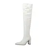 Botas de Mujer de Comercio Exterior, Botas Largas de Invierno y Otoño por Encima de la Rodilla, Punta Fina, Tacón Grueso, Tacón Súper Alto, Botas por Encima de la Rodilla, Zapatos de Charol para Club Nocturno y Escenario