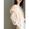 ¿Por qué se combinan los bordes con volantes con los suéteres de punto para mujer? Novedad Primavera Temprana 2025 con Diseño Único y Mangas de Linterna Tops de Manga Larga