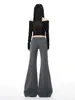 Pantalones de Traje Acampanados de Cintura Baja # Gris Yechuan, Nuevo Estilo Primavera con Diseño de Cinturón Ancho, Pantalones Bootcut Casuales Adelgazantes.