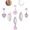 Conjunto de 6 Peças de Piercings de Umbigo da Amazon Atacado Geométrico Redondo Coração Studs de Umbigo com Zircônia Micro-Inlaid Joias Simples para Piercing