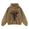 Sudadera con Capucha Batik Pulóver Talla Grande Holgada Sudadera Retro con Estampado Rock Vintage Ángel Estilo Antiguo
