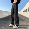 Calça Masculina Retro Americana Cleanfit Solta Reta Barra Dividida Flare Perna Larga Tendência High Street Comprimento Total