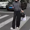 241183 Big Aimei Yiyuan Outono 2024 Novo Conjunto Casual de Cor Sólida com Lapela e Abotoamento Duplo e Calça de Perna Larga Estilo Ocidental