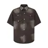 Camisa Casual de Manga Corta Holgada Vintage Tie-Dye para Hombre, Estilo Punk Trendy de Verano con Múltiples Bolsillos, Cuello Campana Estilo Ropa de Trabajo