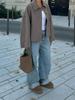 Chaqueta Corta de Botones de Solapa de Manga Larga Estilo Transfronterizo Europeo y Americano, Nueva Moda para Mujer Otoño e Invierno Holgada Casual