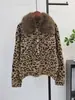 Moda europea 2026 otoño e invierno nuevo estilo cárdigan de lana de doble cara tejido con estampado de leopardo y cuello de piel desmontable abrigo suelto tipo suéter para mujer moderno