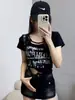 Camiseta Corta de Manga Corta con Estampado de Remaches para Mujer, Estilo Urbano, Chica Atractiva, Nueva Colección Verano 2026, Fresca y a la Moda, Ajustada