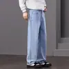 Atacado transfronteiriço de novos jeans masculinos de corte reto, novos jeans flare lavados com efeito desgastado em degradê, estilo American High Street