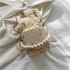 Bolso Pequeño Tejido de Paja de Verano 2026 Nuevo Moda Bolso con Cadena de Perlas Bolso de Mano para Mujer Bolso Cruzado Cubo