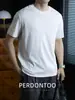 [100% Algodão Puro] Camiseta de Manga Curta para Homens com Bordado Duplo em Amônia Líquida, Toque de Seda, Bordado 3D, Top Casual, Leve e Respirável