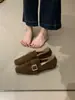 Versión de piel de oveja~Mocasines retro elegantes para mujer, adecuados para ir al trabajo, únicos y cómodos, adelgazantes con diseño de hebilla de cinturón, zapatos de tacón bajo de corte bajo