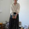Oferta especial: Camisa Ligera de Manga Larga Jacquard Texturizado con Cuello de Encaje Serenade de Primavera para Mujer