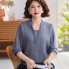 Suéter de Punto con Cuello en V Otoñal para Mamás Jóvenes 2026 Nueva Moda Primavera-Otoño Camisa Básica de Manga Larga para Mujeres de Mediana Edad y Mayores