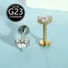 Liga de Titânio Completa Zircônia Piercing Labial Piercing de Osso da Orelha F136 Rosca Interna Tarraxa de Orelha em Forma de Coração Piercing na Língua Joia para Piercing Corporal