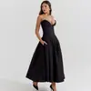 Novo Vestido de Festa Estilo Europeu e Americano Popular Transfronteiriço Slim Sexy Cintura Baixa Saia Longa Vestido Decote em V Profundo Envolto no Peito