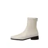 Botas de Couro Super Elástico para Tornozelo Femininas Emagrecedoras Botas Únicas Outono Inverno Novo Bico Quadrado Zíper Traseiro Salto Médio Bloco Estilo Coreano Botas Curtas para Tornozelo Femininas 40