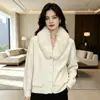 Cardigã de malha feminino transfronteiriço com gola de pele sintética, nova coleção outono/inverno, de manga longa, moderno, casual, suéter liso com bolsos