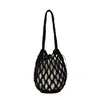 Bolsa de Palha Tecida à Mão com Rede para Mulheres 2026 Novo Estilo Vazada de Ombro Único Bolsa de Palha de Nicho Bolsa de Rede de Crochê com Fio de Algodão