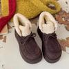 Botas de Neve Elegantes e Estilosas com Forro de Pelo Femininas, Novo Modelo Outono e Inverno 2026, com Fleece Adicional e Solado Espesso, Bico Laranja, Sapatos Confortáveis de Algodão Estilo Birkenstock