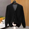 Suéter de Lana Grueso para Hombre con Contenido de Lana para Otoño e Invierno Suéter de Lana de Alto Peso Cuello en V Profundo de Doble Cara Cárdigan para Personas de Mediana Edad y Mayores
