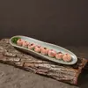 Vajilla estilo hot pot Shanhuansanshanshan, plato de tres crujientes de verduras, plato en forma de barco de hongo enoki con imitación de veta de madera