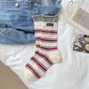 Calcetines estilo coreano para mujer, calcetines de moda con costuras a rayas, estilo academia para apilar, primavera y otoño, absorción de sudor, sin costuras, doble rakou de media caña