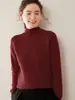 Suéter Feminino de Cashmere Puro Novo Outono e Inverno Engrossado Slim Fit Ombro a Ombro Meia-Gola Camada Base Suéter Quente Suéter para Camadas