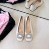 608-3 Sapato Raso Baixo Salto Quadrado Clássico com Fivela Quadrada Pequena Bico Quadrado Novo Estilo Outono Inverno Strass Sapatos para o Dia a Dia para Mulheres