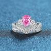 S925 Sterling Silver Incrustado Gota Em Forma de Mar Azul Rosa Anel Feminino 5A Zircon Moda Low-key Jóias em estoque