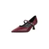 Elegantes Zapatos Mary Jane de Tacón Alto para Mujer, con Elegante Capa Superior en Forma de V de Piel de Oveja, Puntera Puntiaguda, Corte Bajo y Tacón Medio Delgado, en Color Borgoña